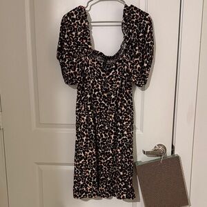 Who What Wear Black and Brown Animal Print Mini Dress